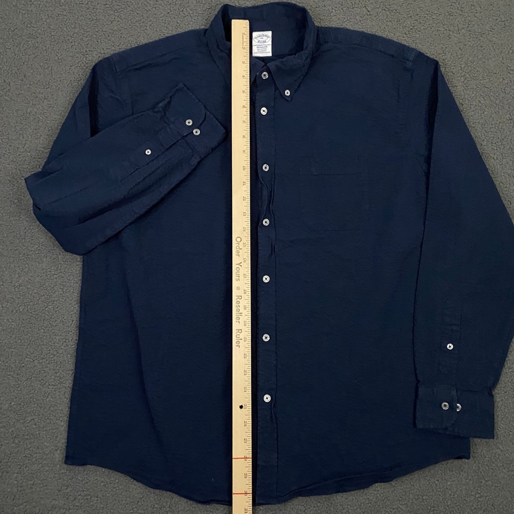 Brooks Brothers Button Down Shirt Mens XL Navy Seersucker Regular Fit - Picture 5 of 8